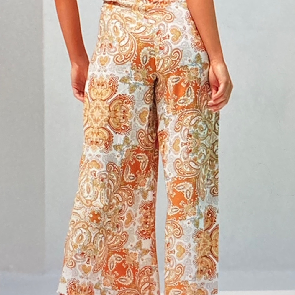 BoHo tie waist wide leg beach pants sz L - Picture 2 of 7